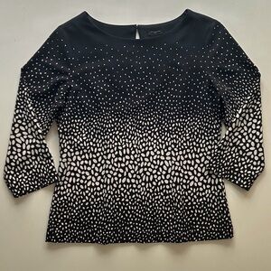 Ann Taylor Black White Ombre Dot Boatneck Blouse 3/4 Sleeve Size 2 Spring Top